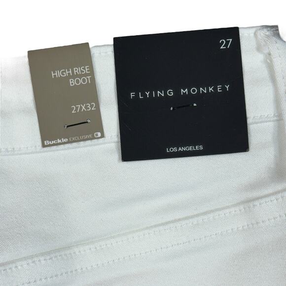 Flying Monkey SZ 27x32 Hi-Rise Boot Jeans Stretch Zip-Fly Pocket Optic White New - Picture 6 of 9
